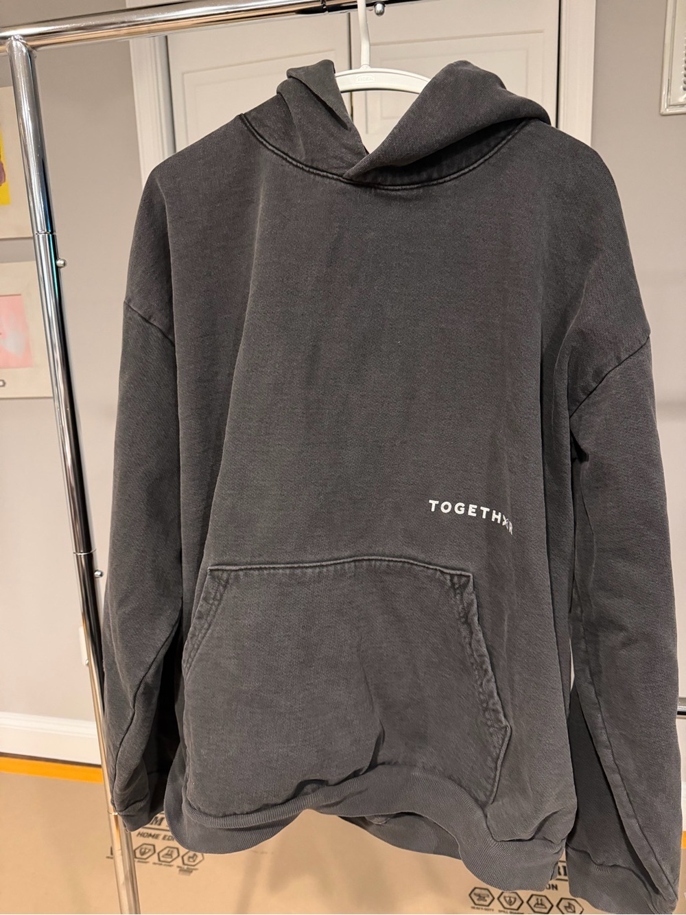 Together Washed Black Oversized Hoodie with Chest Logo